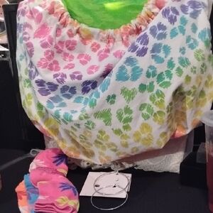 Colorful Paw Print Bag , Pot Leaf Socks & Large Hoop Earrings